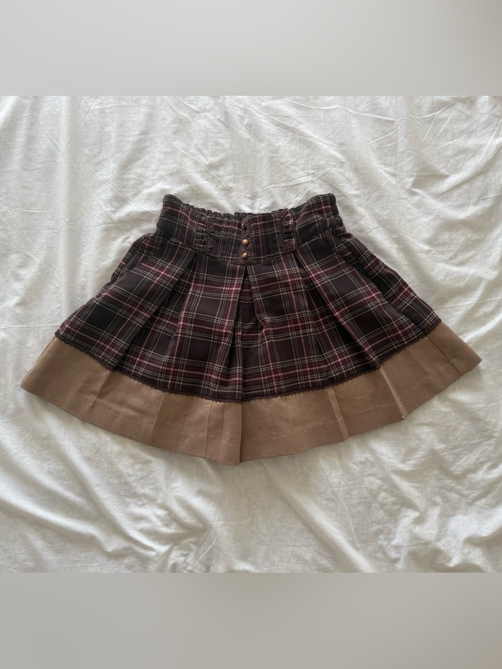 Axes Femme Pleated Plaid Culottes with Tan Hem